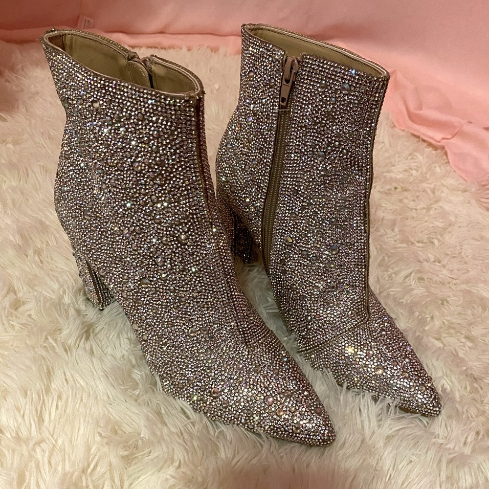 Betsey Johnson Silver Rhinestone Ankle Boot